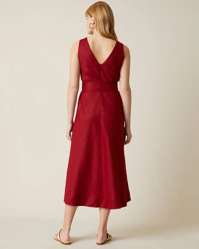 Jigsaw Dresses and Jumpsuits Women Linen V Neck Midi Dress Purple