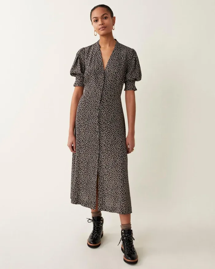 Jigsaw Dresses and Jumpsuits Women Mini Petals Floral Tea Dress Black