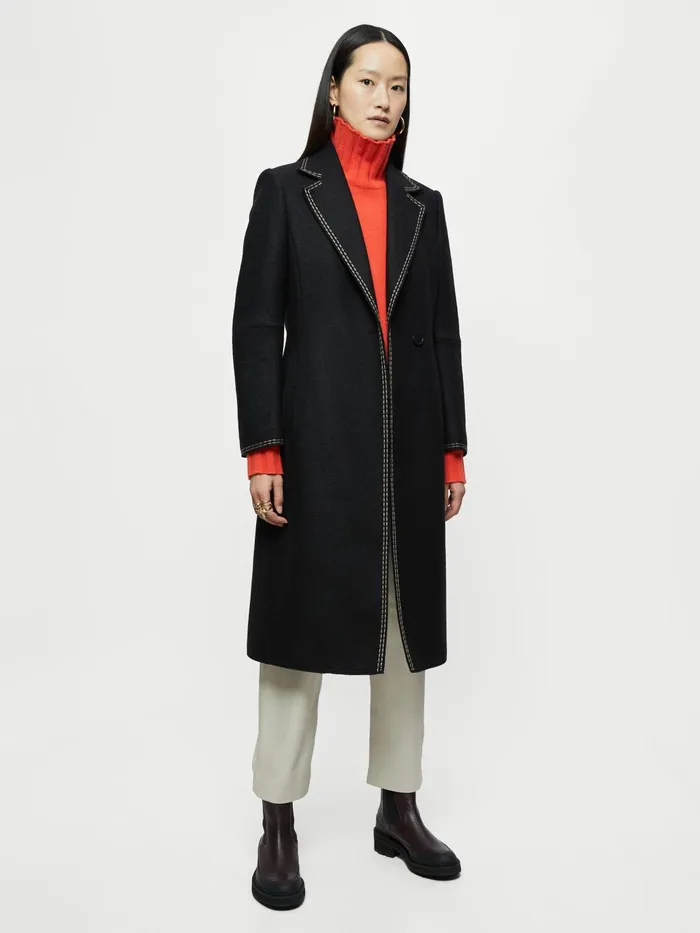 Jigsaw Jackets Women Boiled Wool Kick Back Coat Black