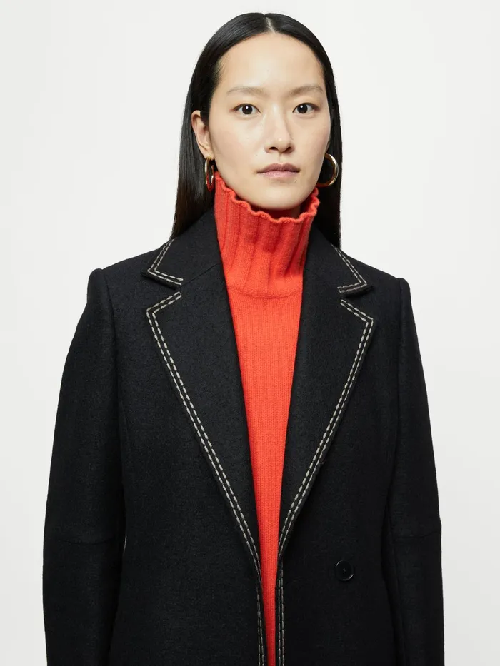 Jigsaw Jackets Women Boiled Wool Kick Back Coat Black
