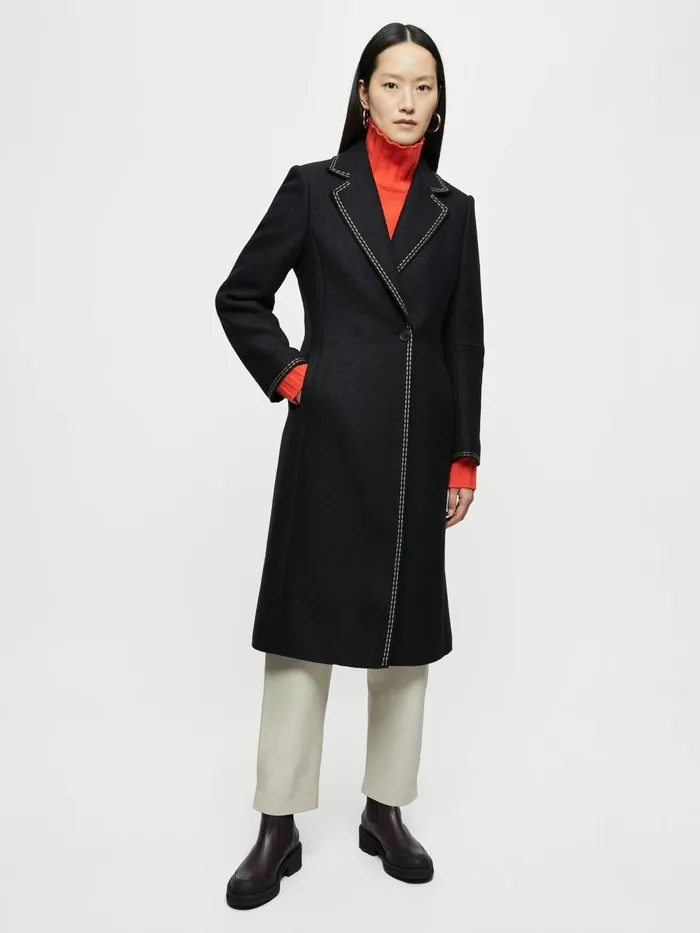 Jigsaw Jackets Women Boiled Wool Kick Back Coat Black