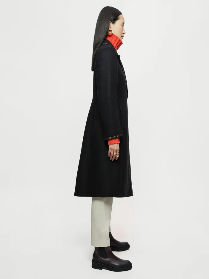 Jigsaw Jackets Women Boiled Wool Kick Back Coat Black