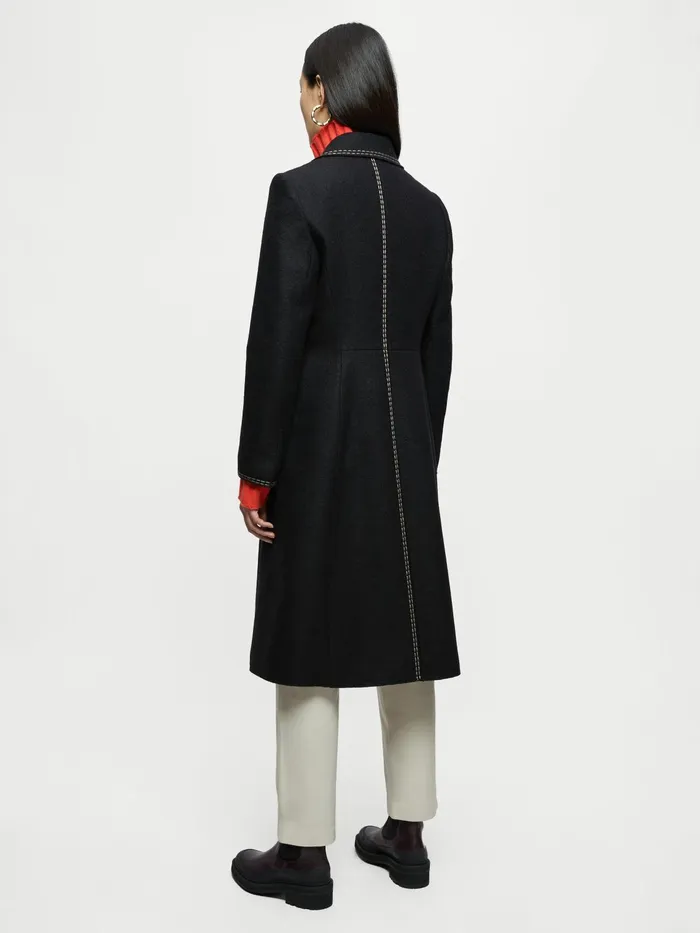 Jigsaw Jackets Women Boiled Wool Kick Back Coat Black