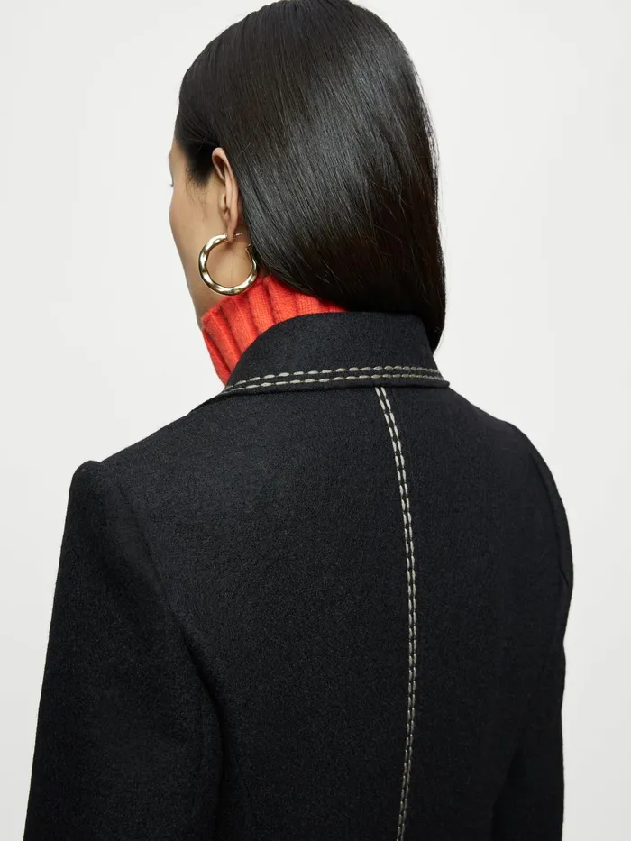 Jigsaw Jackets Women Boiled Wool Kick Back Coat Black