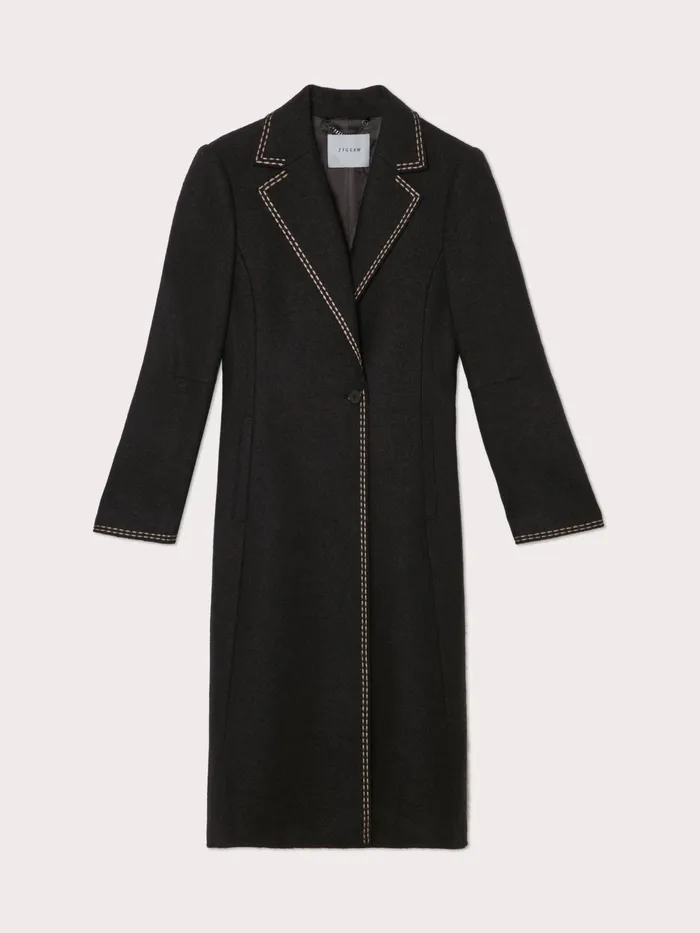 Jigsaw Jackets Women Boiled Wool Kick Back Coat Black