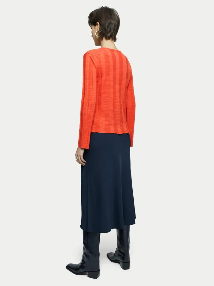 Jigsaw Knitwear and Cashmere Women Linen Cotton Rib V Neck Jumper Red