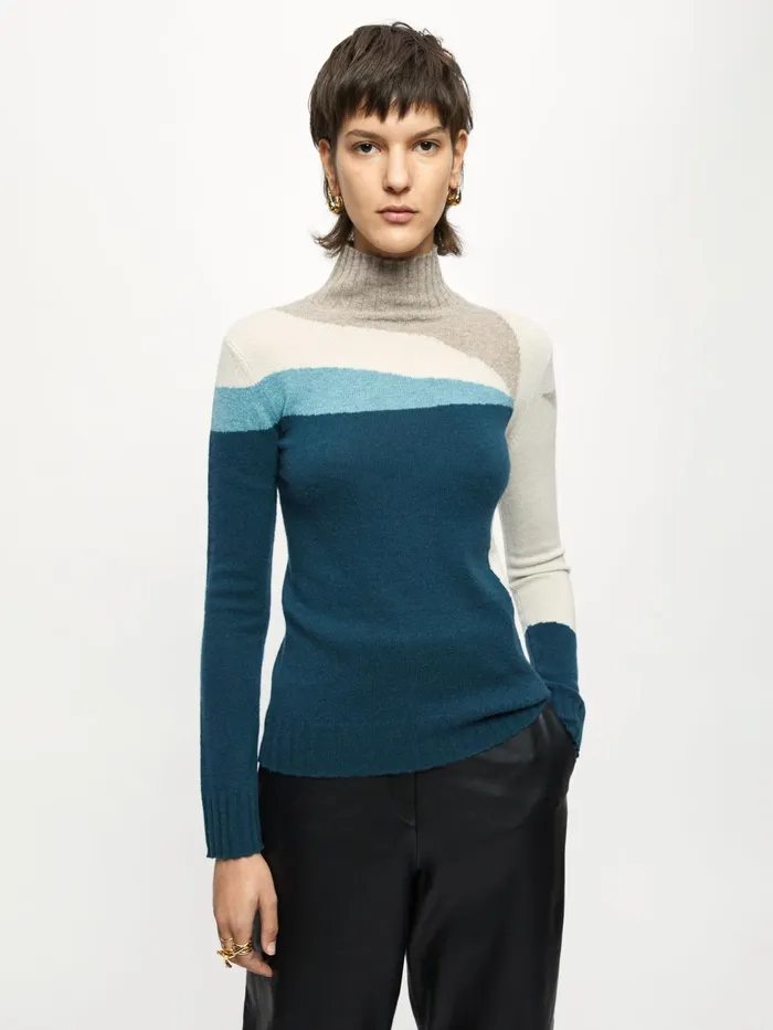 Jigsaw Knitwear and Cashmere Women Merino Cashmere Intarsia Block Jumper Blue
