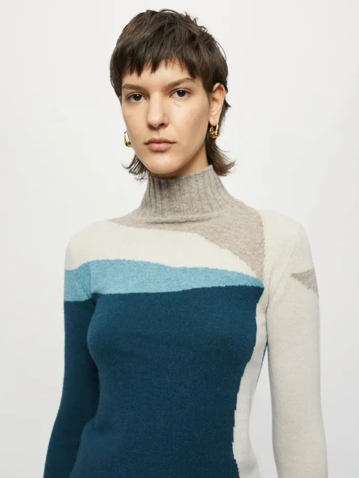 Jigsaw Knitwear and Cashmere Women Merino Cashmere Intarsia Block Jumper Blue