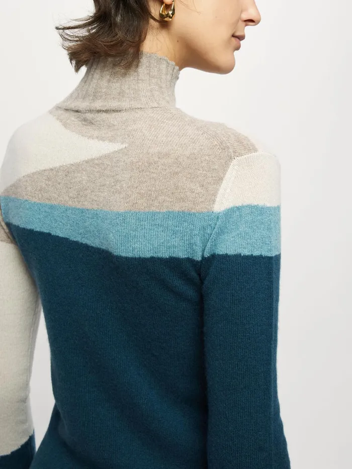 Jigsaw Knitwear and Cashmere Women Merino Cashmere Intarsia Block Jumper Blue