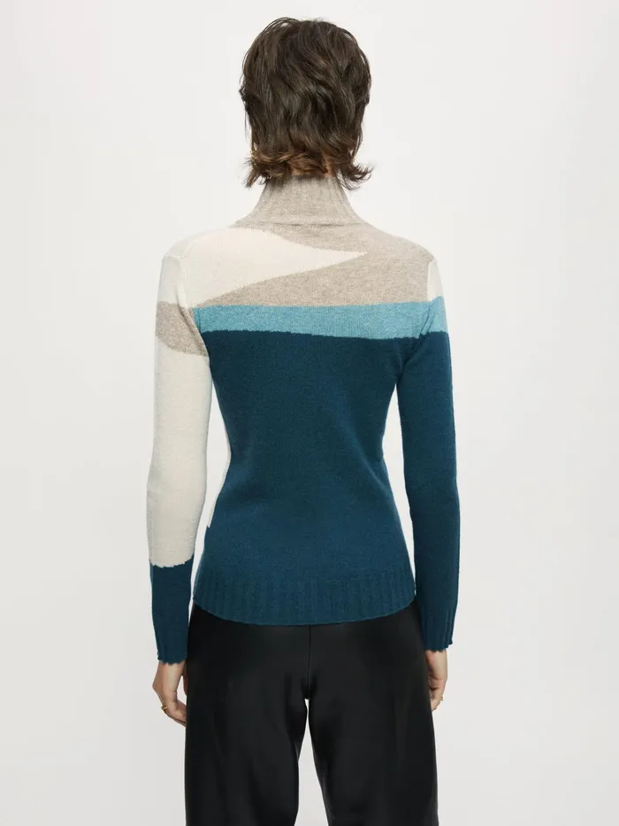 Jigsaw Knitwear and Cashmere Women Merino Cashmere Intarsia Block Jumper Blue