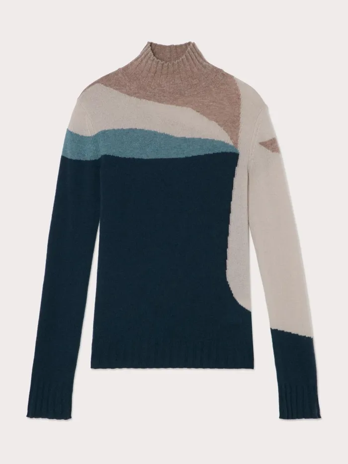 Jigsaw Knitwear and Cashmere Women Merino Cashmere Intarsia Block Jumper Blue