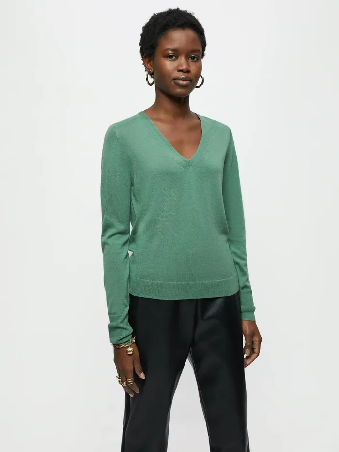 Jigsaw Knitwear and Cashmere Women Merino V Neck Jumper Green