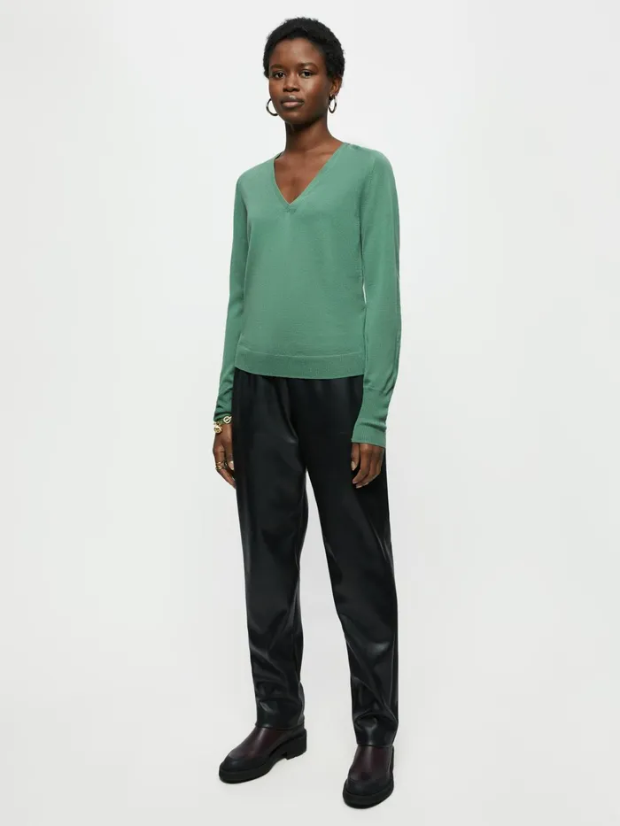 Jigsaw Knitwear and Cashmere Women Merino V Neck Jumper Green
