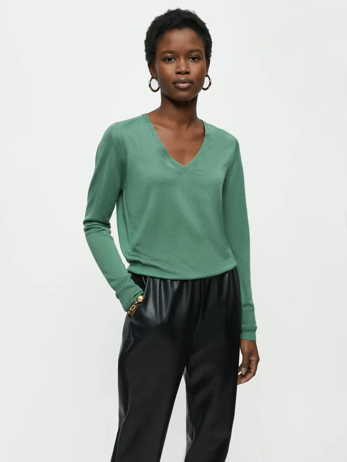 Jigsaw Knitwear and Cashmere Women Merino V Neck Jumper Green