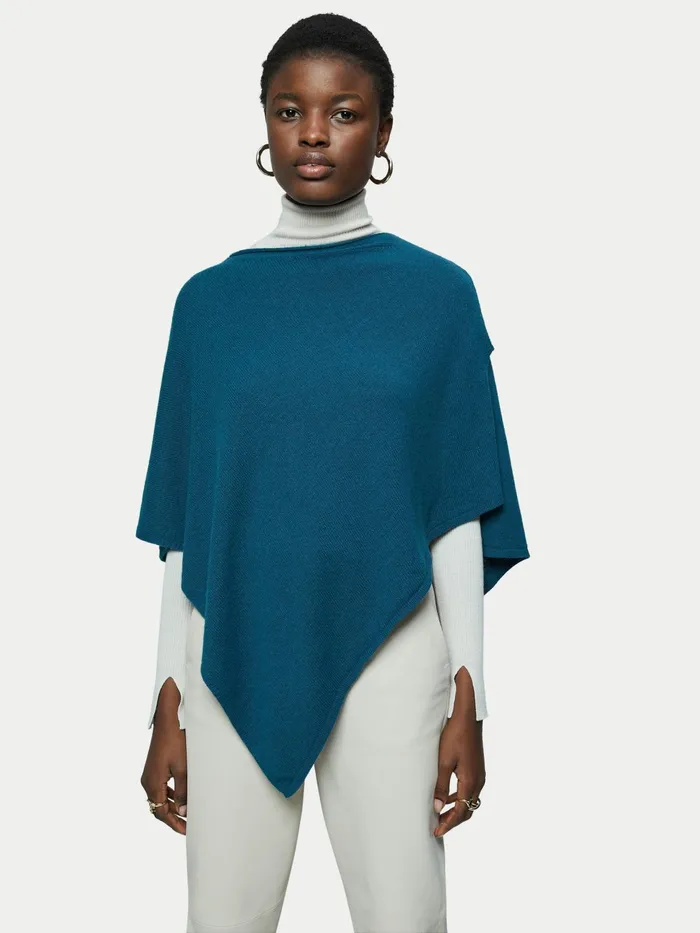 Jigsaw Knitwear and Cashmere Women Open Poncho Wool Cashmere Blue