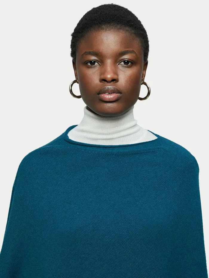 Jigsaw Knitwear and Cashmere Women Open Poncho Wool Cashmere Blue