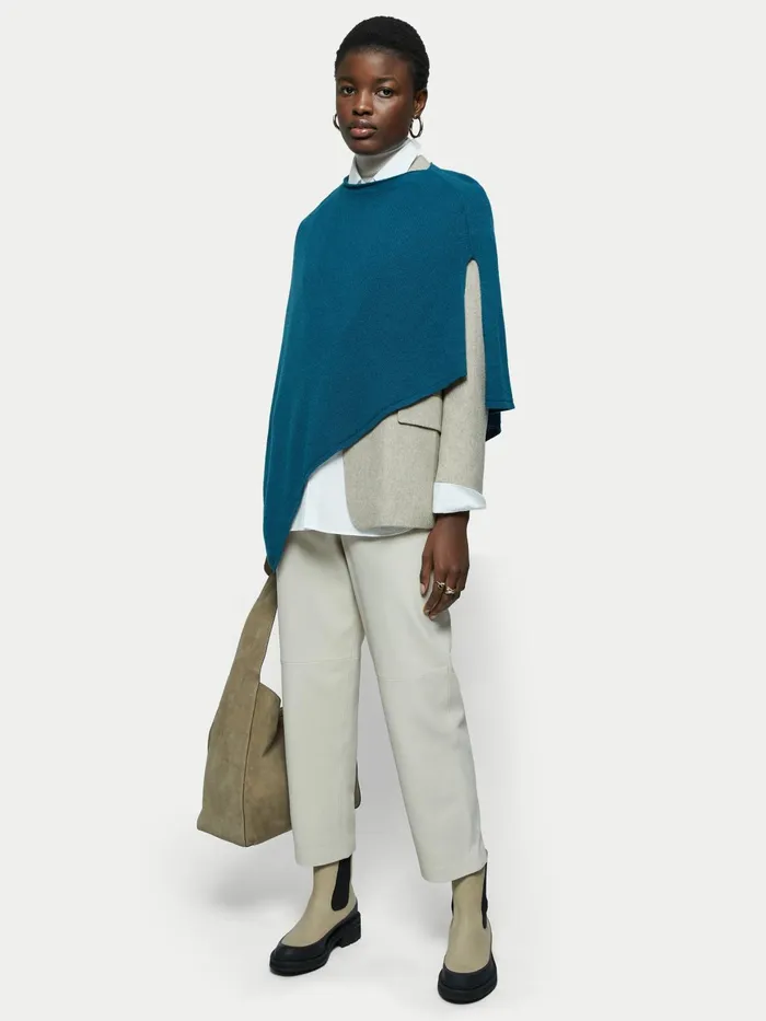 Jigsaw Knitwear and Cashmere Women Open Poncho Wool Cashmere Blue