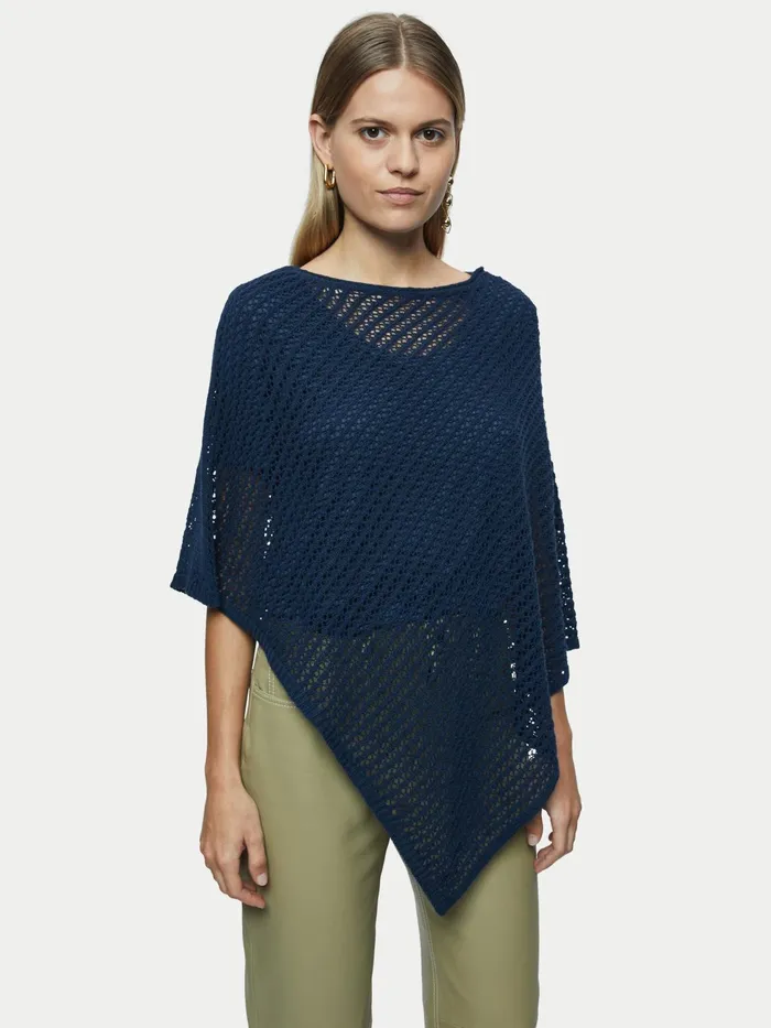 Jigsaw Ponchos and Scarves Women Linen Lace Knitted Poncho Blue