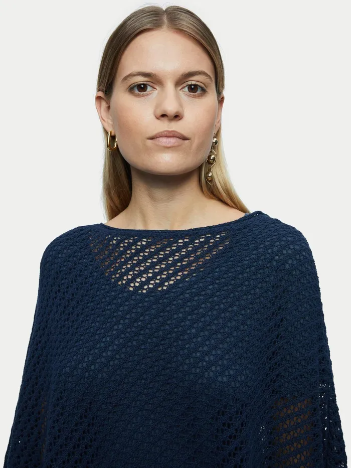Jigsaw Ponchos and Scarves Women Linen Lace Knitted Poncho Blue