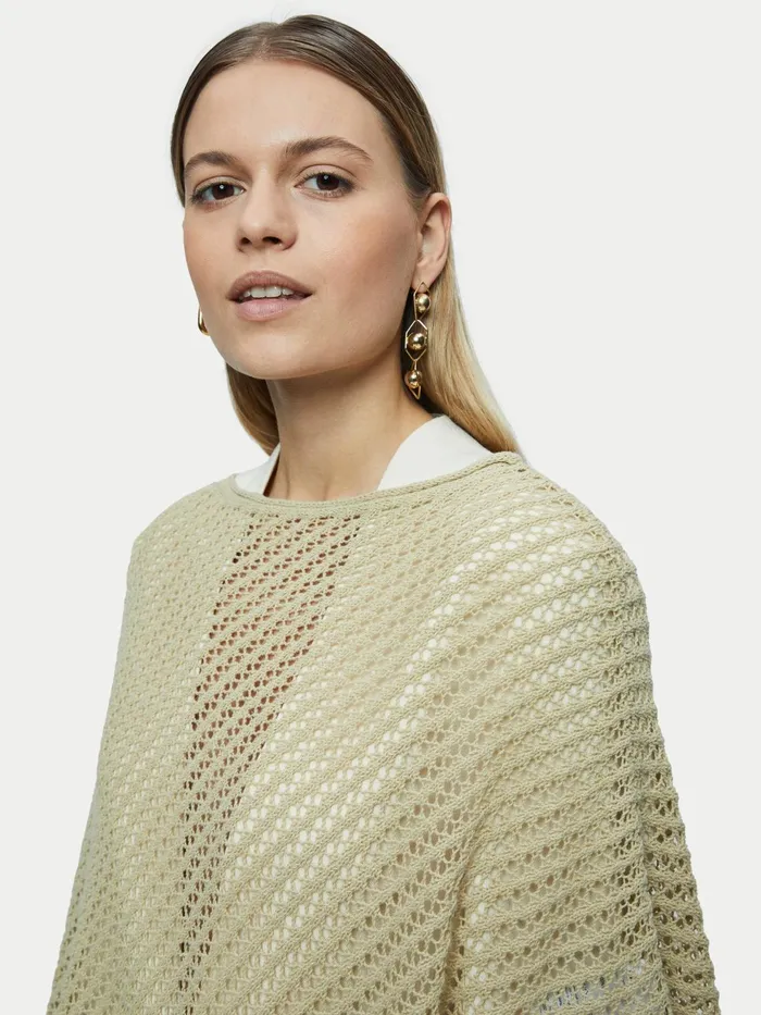 Jigsaw Ponchos and Scarves Women Linen Lace Knitted Poncho Green