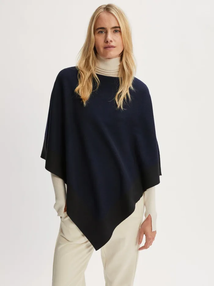 Jigsaw Ponchos and Scarves Women Wool Blend Border Poncho Blue