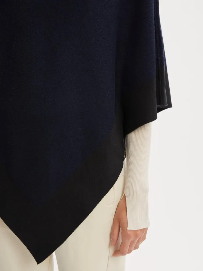 Jigsaw Ponchos and Scarves Women Wool Blend Border Poncho Blue