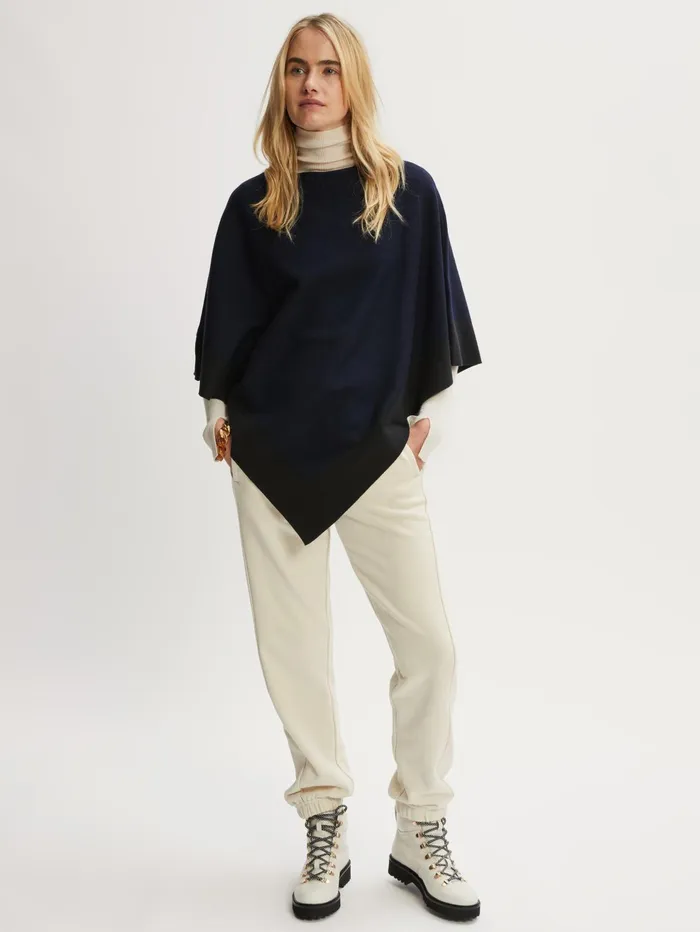 Jigsaw Ponchos and Scarves Women Wool Blend Border Poncho Blue