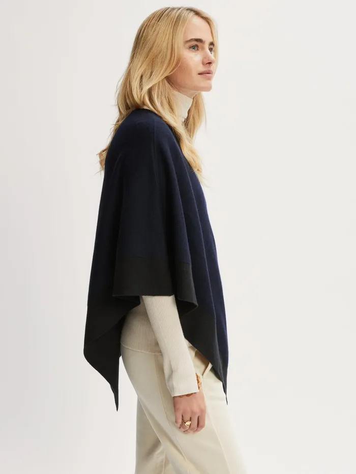 Jigsaw Ponchos and Scarves Women Wool Blend Border Poncho Blue