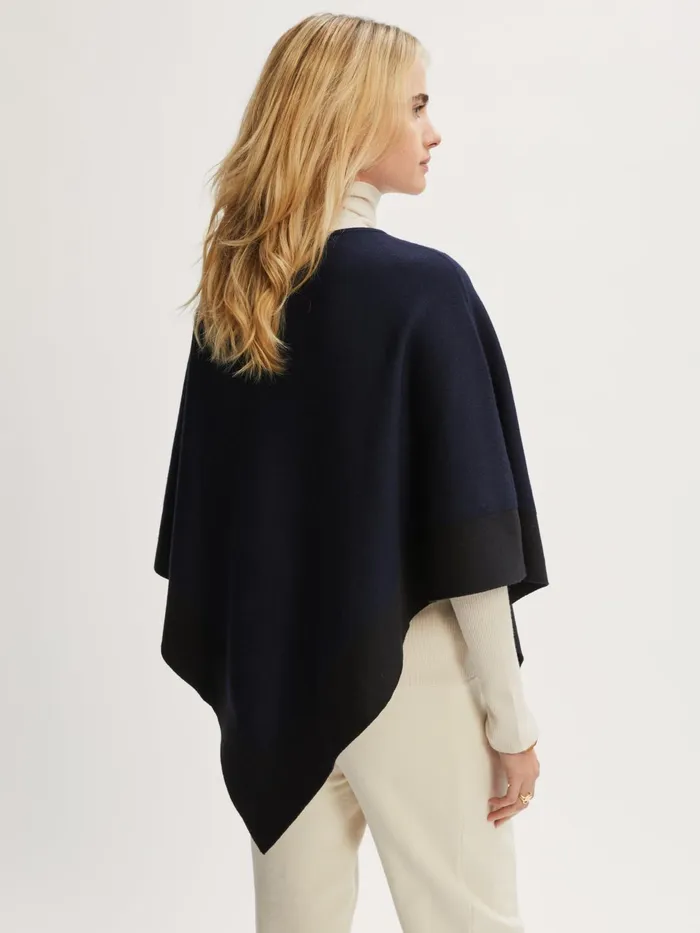 Jigsaw Ponchos and Scarves Women Wool Blend Border Poncho Blue