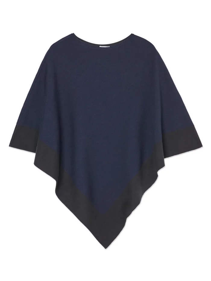 Jigsaw Ponchos and Scarves Women Wool Blend Border Poncho Blue