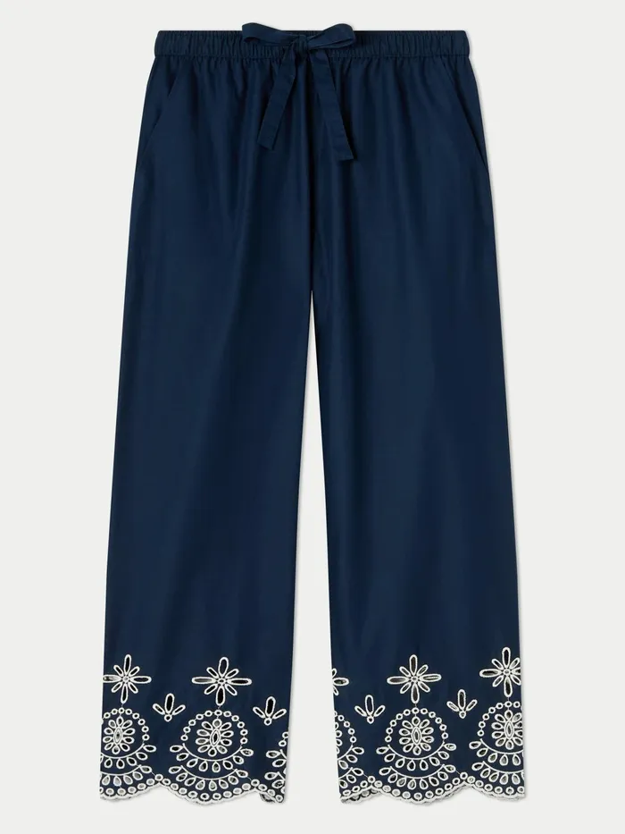 Jigsaw Pyjamas and Loungewear Women Cotton Broderie Cropped Pyjama Blue