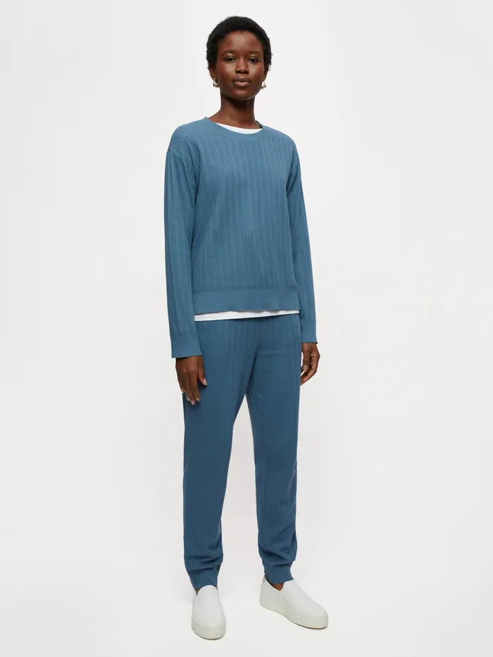 Jigsaw Pyjamas and Loungewear Women Organic Cotton Pointelle Pyjama Top Blue