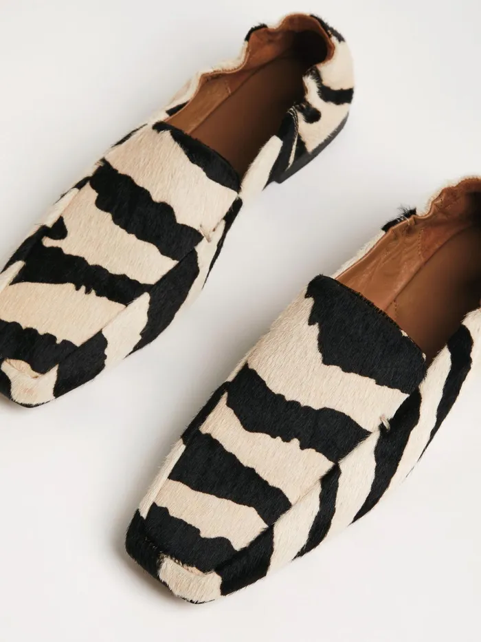 Jigsaw Shoes and Sandals Women Zebra Print Leather Loafers Black