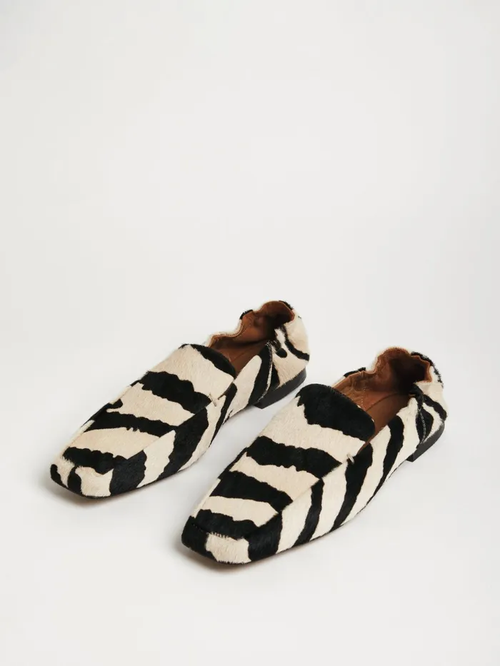 Jigsaw Shoes and Sandals Women Zebra Print Leather Loafers Black