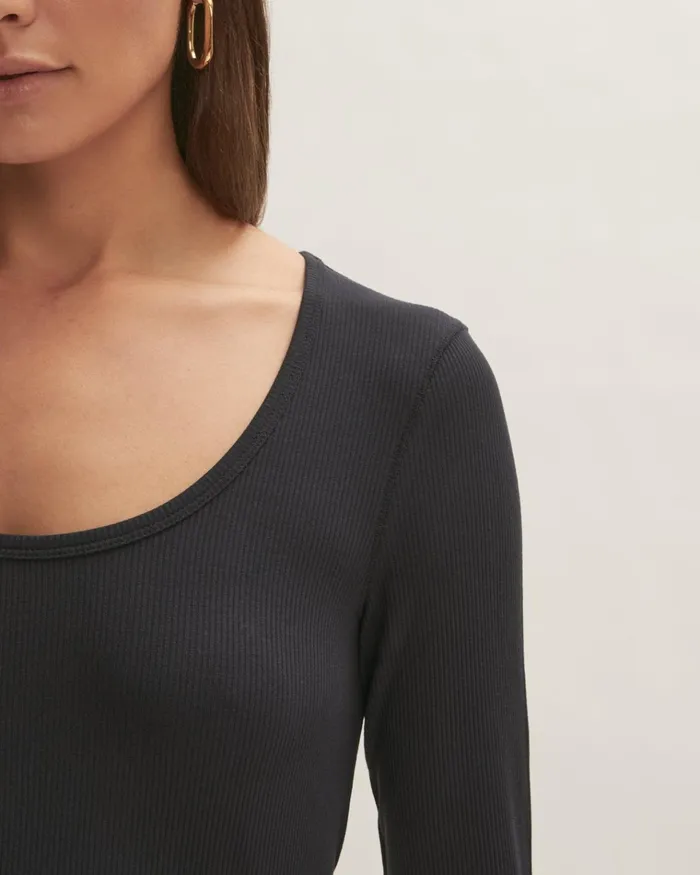 Jigsaw Tshirts Women Anderby Rib Scoop Neck Long Sleeve Tee Blue