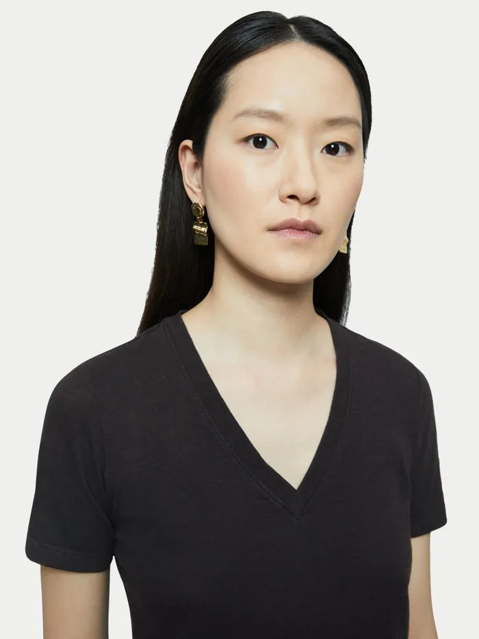 Jigsaw Tshirts Women Cotton Slub Short Sleeve V Neck Tee Black