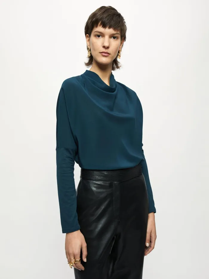 Jigsaw Tshirts Women Silk Front Batwing Top Green