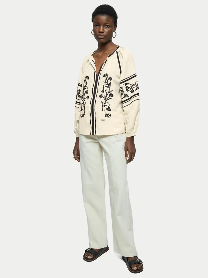 Jigsaw Tops Women Linenblend Embroidery Top Cream