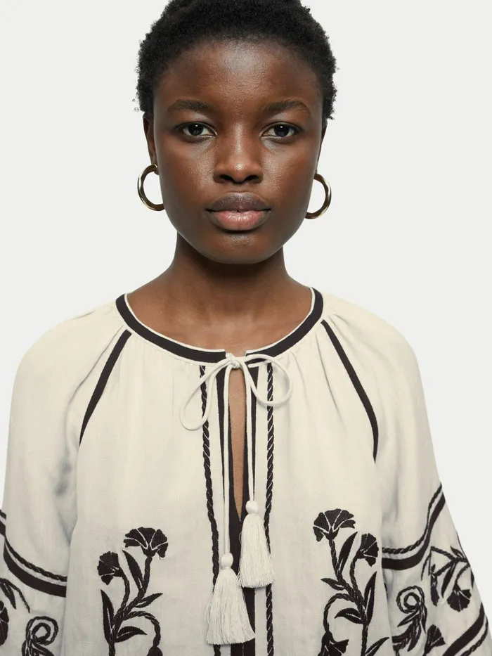 Jigsaw Tops Women Linenblend Embroidery Top Cream