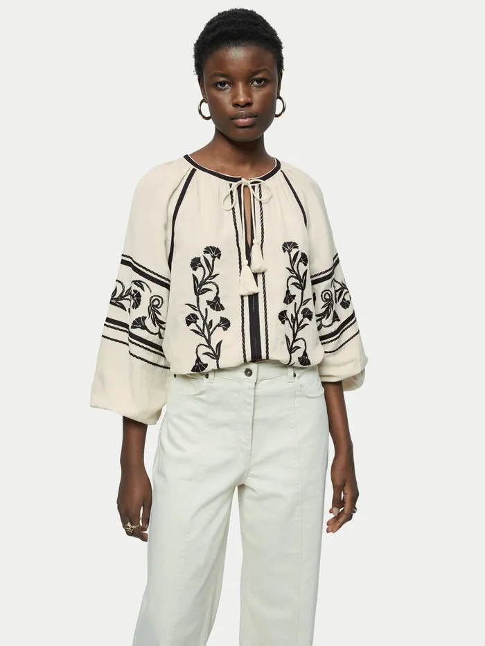 Jigsaw Tops Women Linenblend Embroidery Top Cream