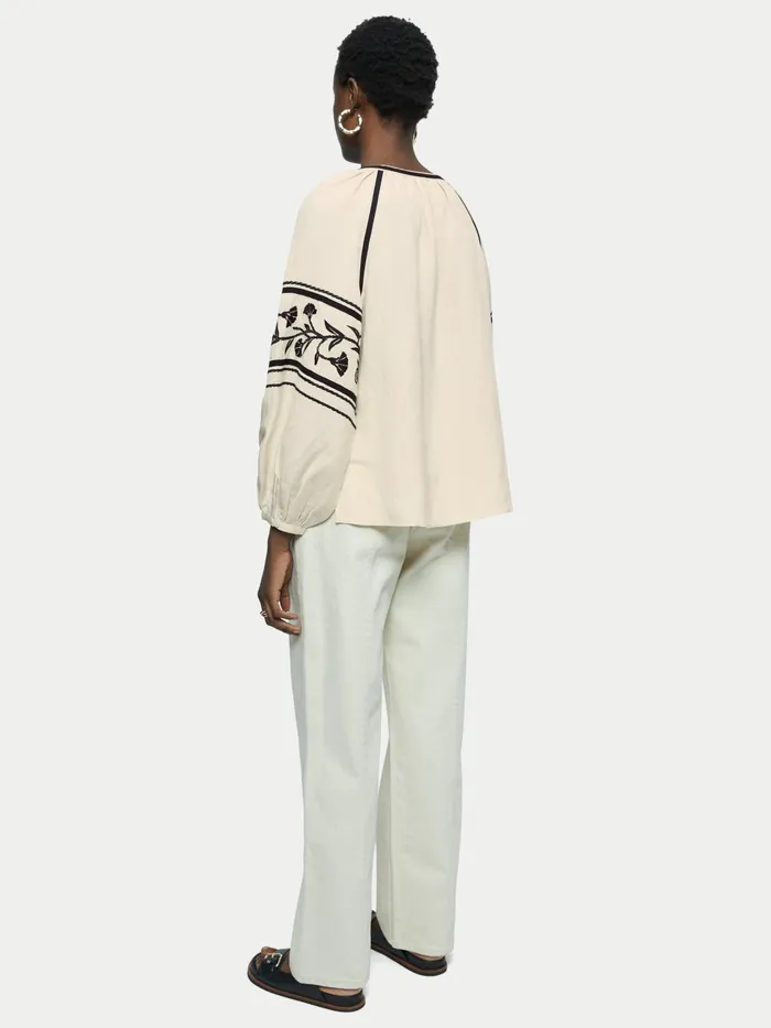 Jigsaw Tops Women Linenblend Embroidery Top Cream