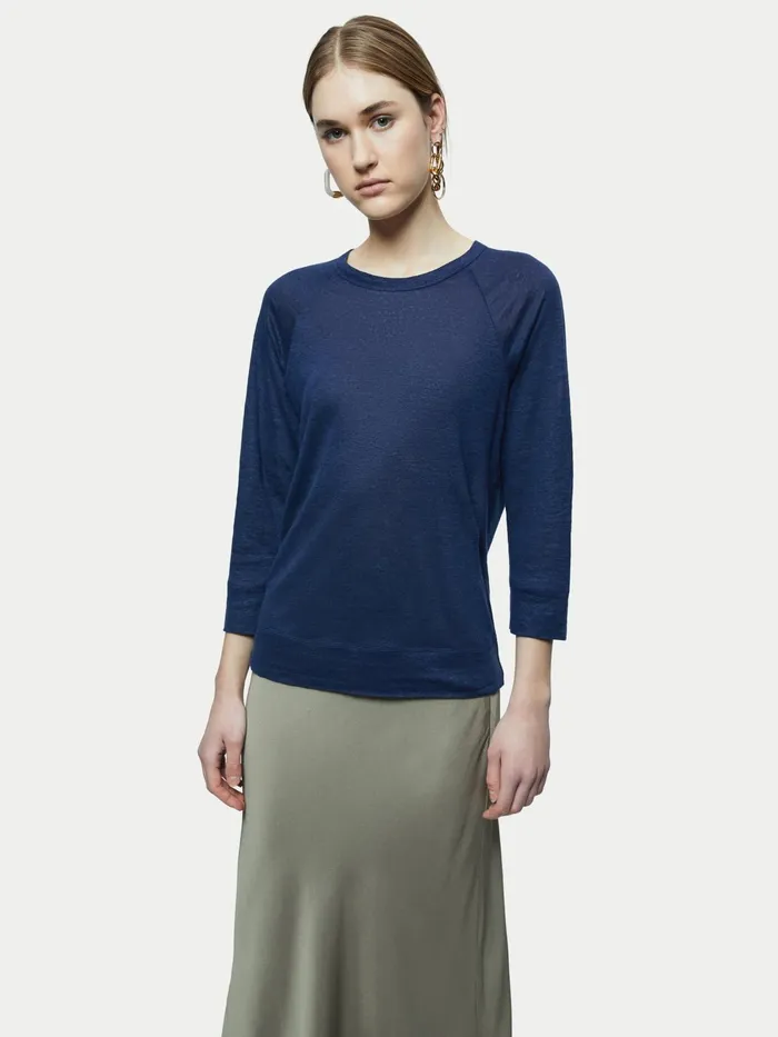 Jigsaw Tops Women Linen Raglan Top Blue