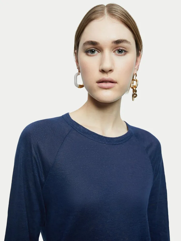 Jigsaw Tops Women Linen Raglan Top Blue