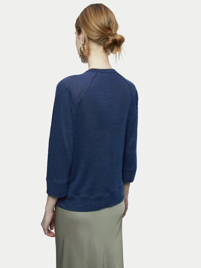 Jigsaw Tops Women Linen Raglan Top Blue
