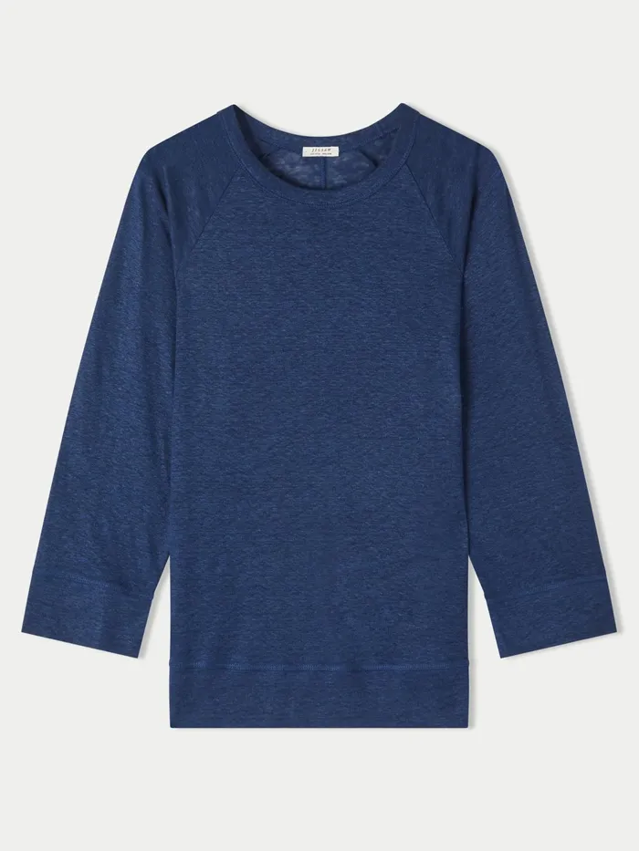 Jigsaw Tops Women Linen Raglan Top Blue