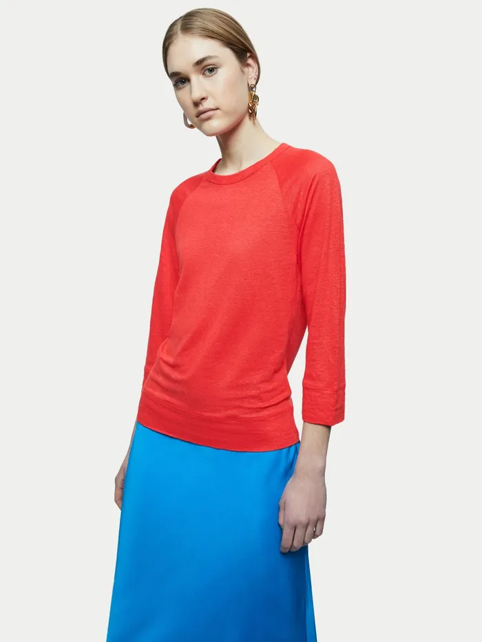 Jigsaw Tops Women Linen Raglan Top Red