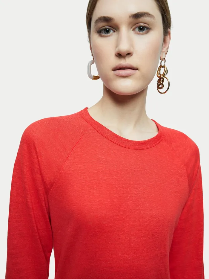 Jigsaw Tops Women Linen Raglan Top Red