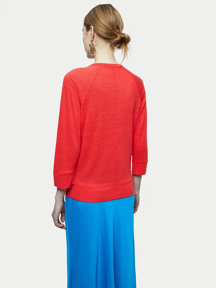 Jigsaw Tops Women Linen Raglan Top Red