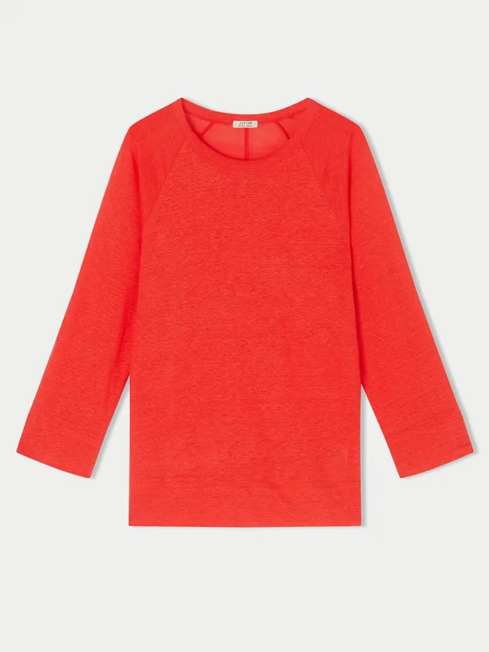 Jigsaw Tops Women Linen Raglan Top Red