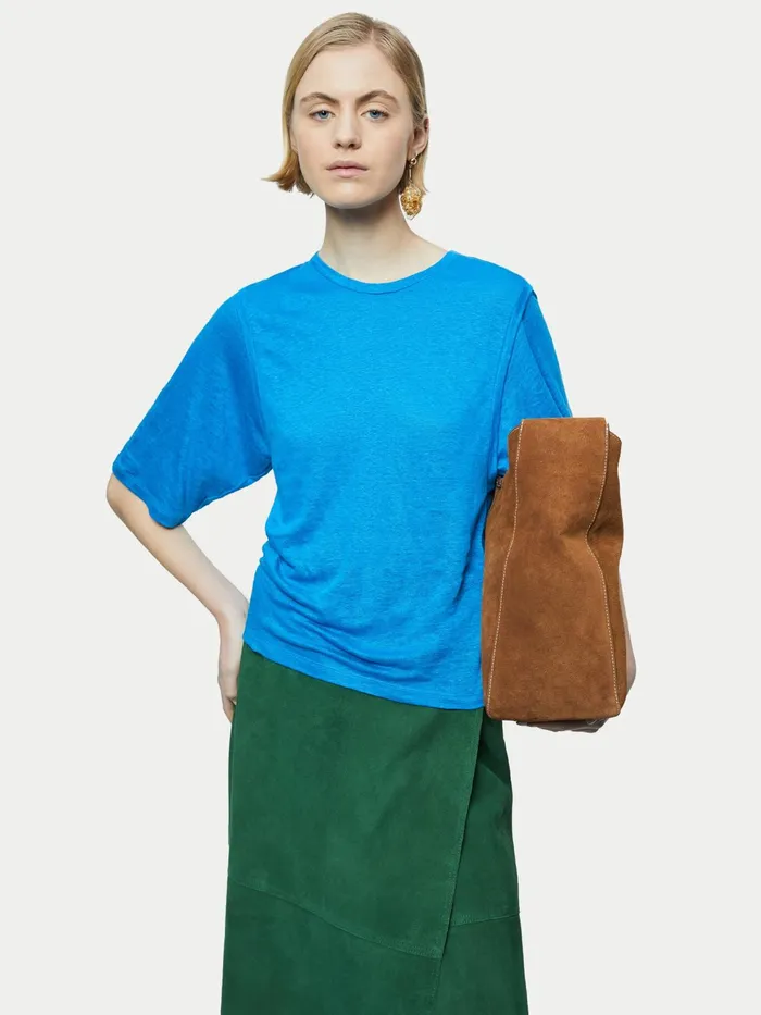Jigsaw Tops Women Linen Short Sleeve Top Blue